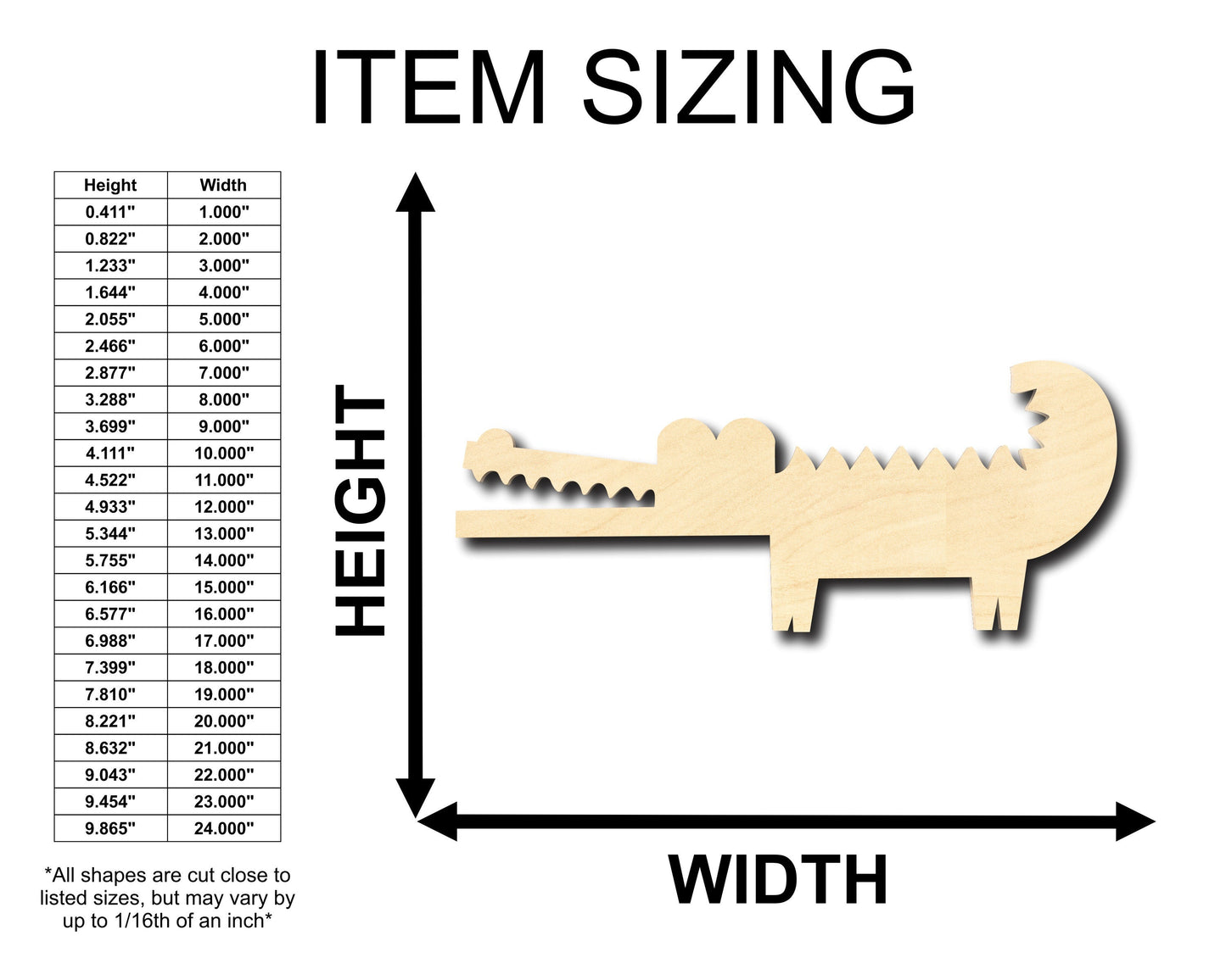 Unfinished Wood Cute Crocodile Alligator Shape - Craft - up to 46" DIY
