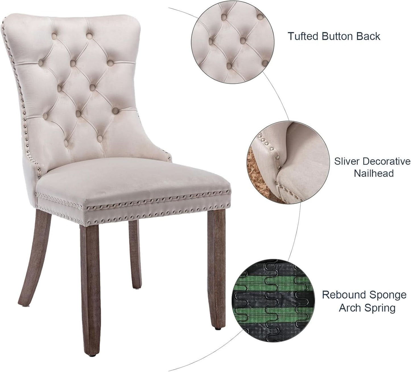 Beige Velvet Tufted Dining Chairs 4 Pack With Nailhead Trim