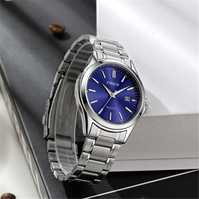 Fashionable Casual Stainless Steel Strap Calendar Quartz Watch