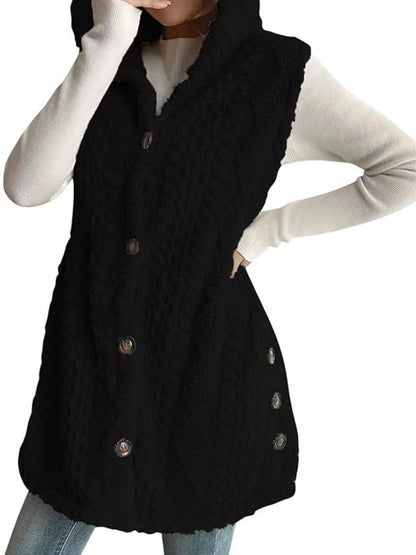 Button-Down Sherpa Hooded Vest Coat
