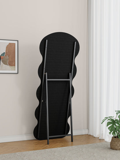Floor Mirror Full Length Wave Flannel Frame Black 63x24 In Lean or Hang