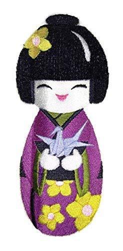 Kokeshi doll and Origami Crane Embroidery Iron On/Sew Patch