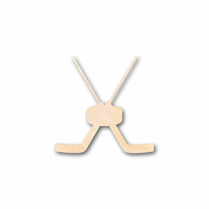 Unfinished Wood Goalie Hockey Sticks Pair with Puck Silhouette - Craft- up to 46" DIY