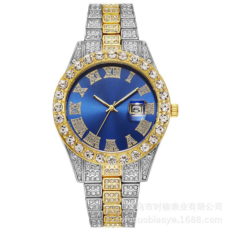 Men's Steel Strap Hip-hop Roman Quartz Watch