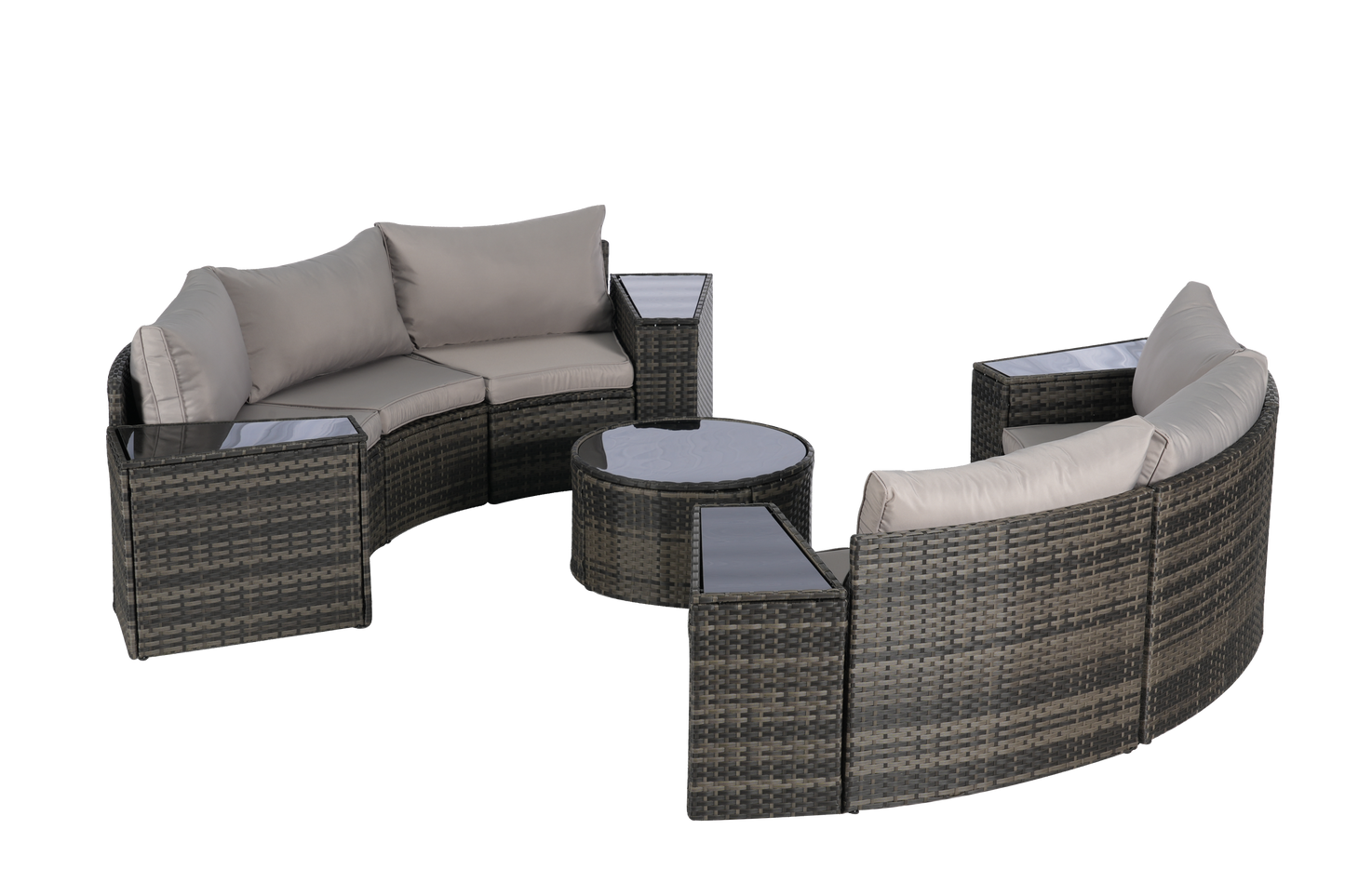 11 Piece PE Rattan Outdoor Sectional Set Light Gray