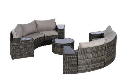 11 Piece PE Rattan Outdoor Sectional Set Light Gray