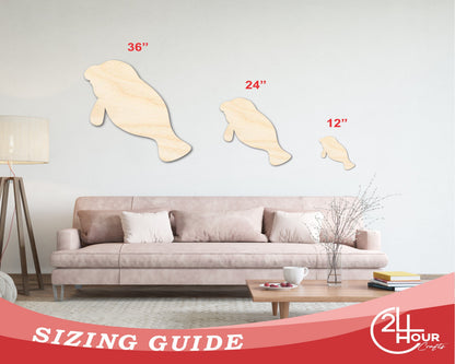Unfinished Wood Cute Manatee Shape - Ocean Craft - up to 46" DIY