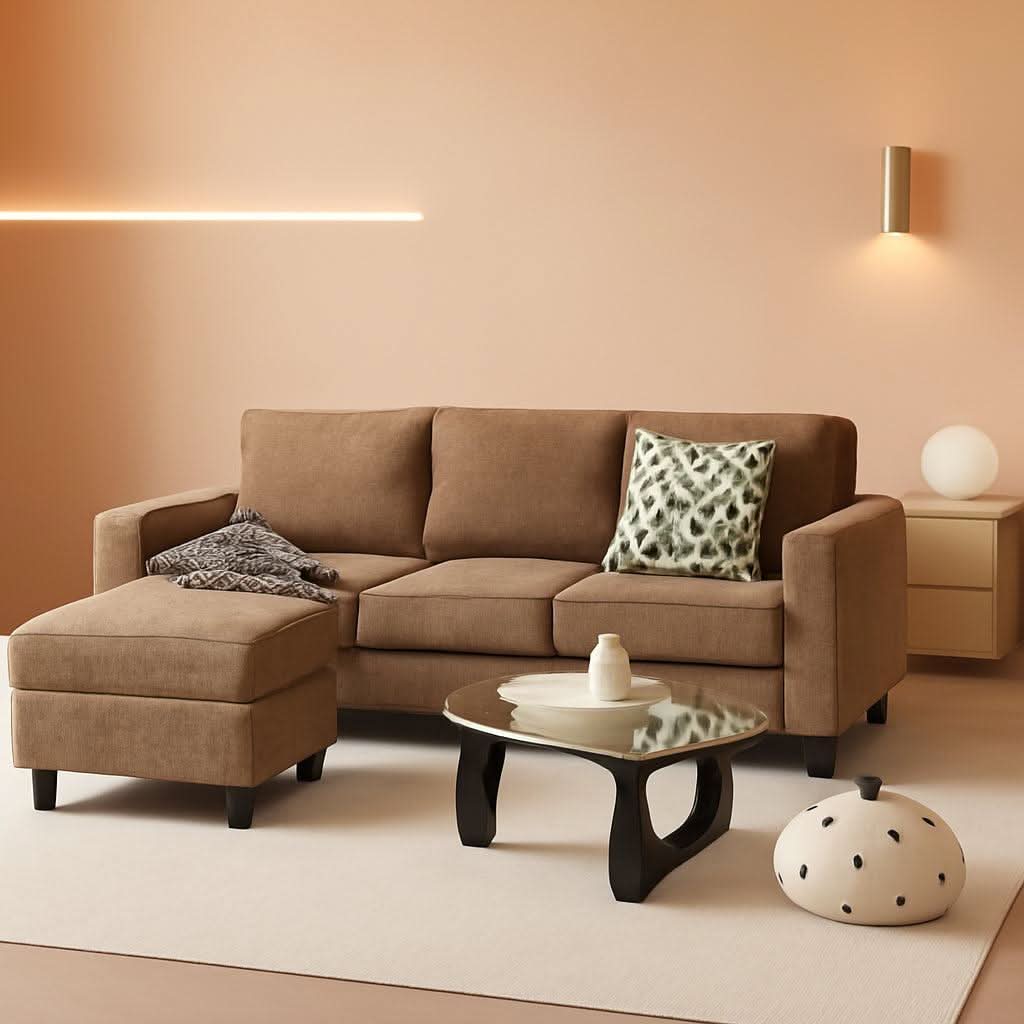 85 Inch L Shaped Couch Armrest Organizer Movable Ottoman