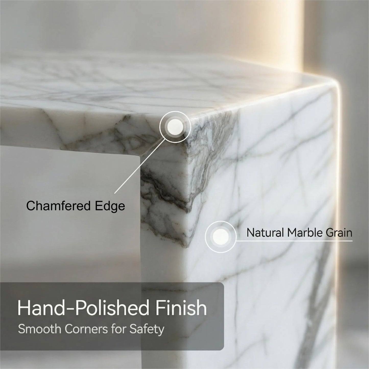 White Marble Hexagon Side Table, 15.7 in, Geometric Stone, Polished Pedestal