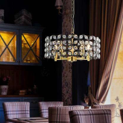 Chandelier Crystal Black Gold Round Pendant 5-Light Modern 19 In