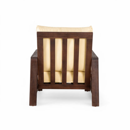 Outdoor Accent Chair Acacia Wood Dark Brown Beige Cushion 27.6in