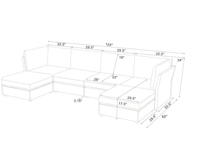 Sectional Sofa Modular Faux Leather Olive 6 Seat 124 In