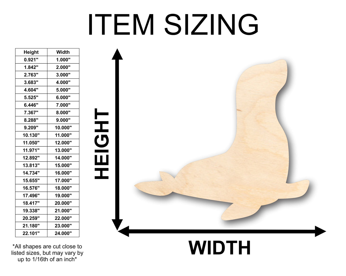 Unfinished Wood Seal Shape - Craft - up to 46" DIY