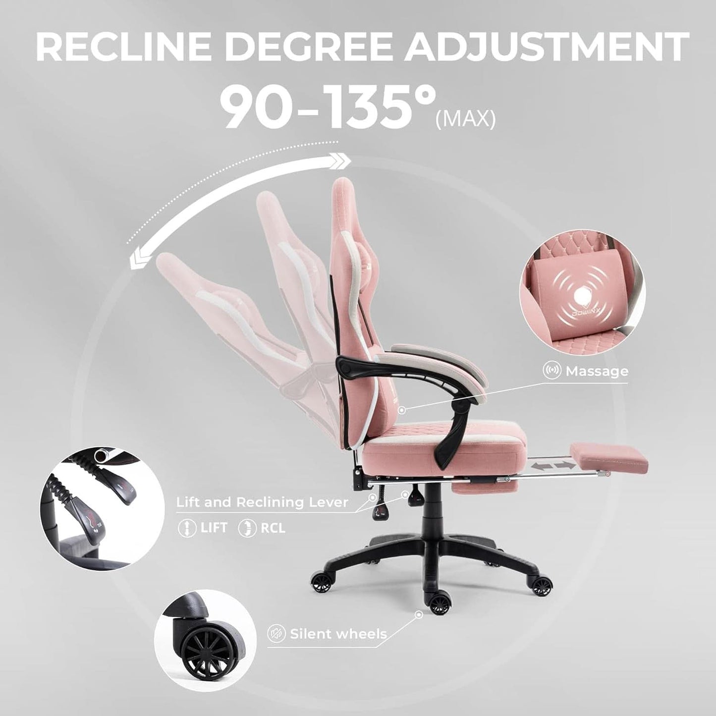 Pink Gaming Chair With Pocket Spring Cushion For Comfort