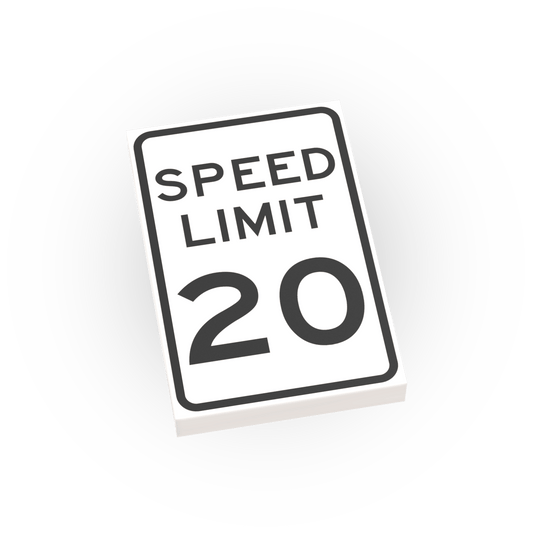20 MPH Speed Limit Street Sign - Custom Printed 2x3 Tile - Made Using LEGO® Parts