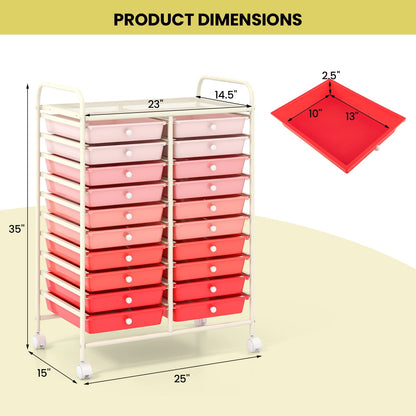 20 Drawers Rolling Storage Cart Studio Organizer-Gradient Pink