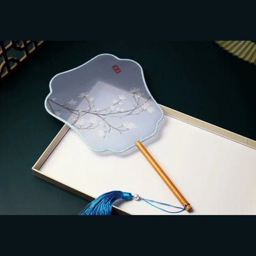 Chinese Silk Round Hand Fan with Floral Embroidery