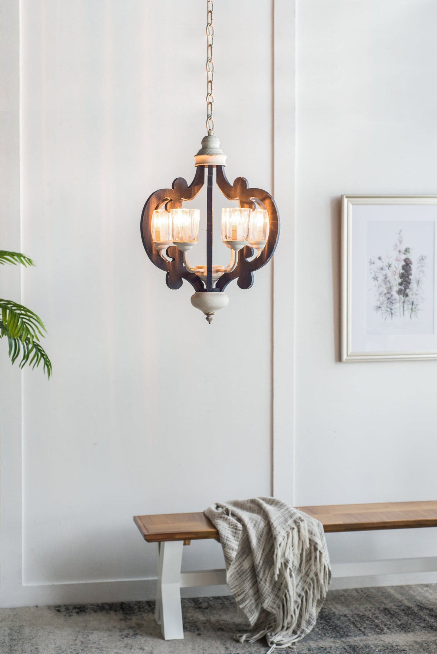 Wood Chandelier 6-Light Farmhouse Natural Wood Pendant Kitchen Dining