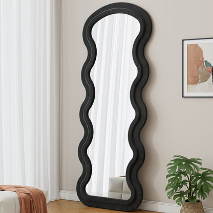Floor Mirror Full Length Wave Flannel Frame Black 63x24 In Lean or Hang