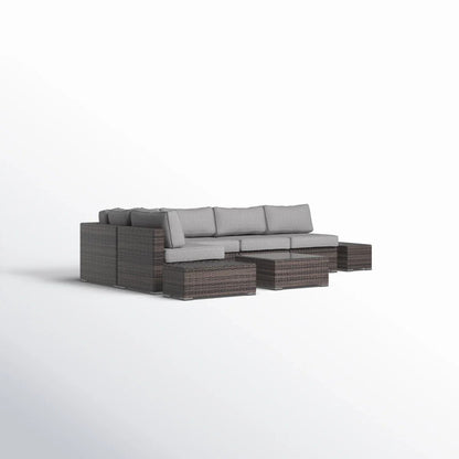 Outdoor Sectional Set HDPE Wicker Espresso 8 Piece Seats 4
