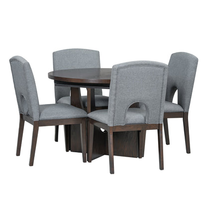 Modern 5-Piece Extendable Round Dining Table Set with 16.2inch Removable Leaf