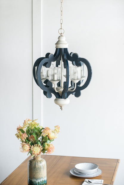 Wood Chandelier 6-Light Farmhouse Natural Wood Pendant Kitchen Dining