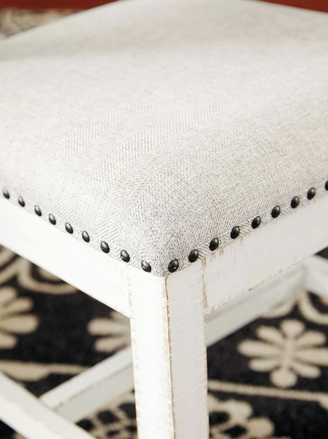 Vintage Farmhouse Cushioned Dining Chairs Whitewash 2 Pack