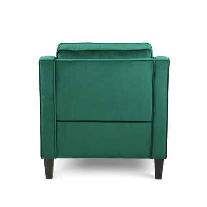 Club Chair Contemporary Velvet Green Birch Legs 31x34x34 In Tonal Piping