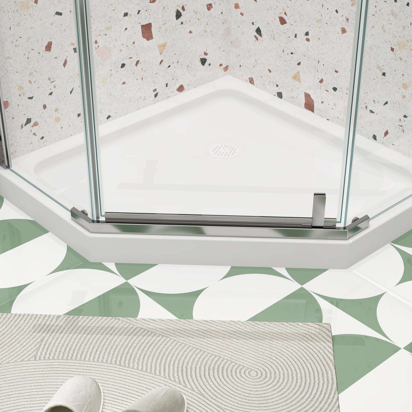 Pivot Shower Door 34.75 x 72 in. Frameless Neo-Angle Chrome, 1/4in Tempered