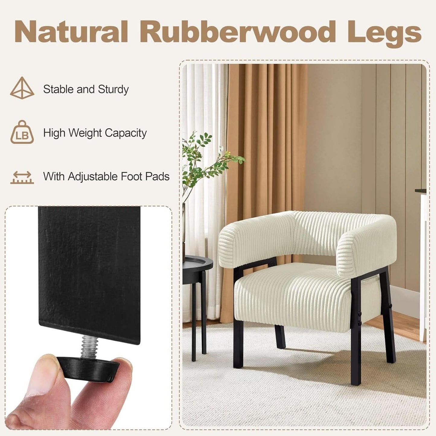 Beige Corduroy Barrel Chair With Pocket Coil Support