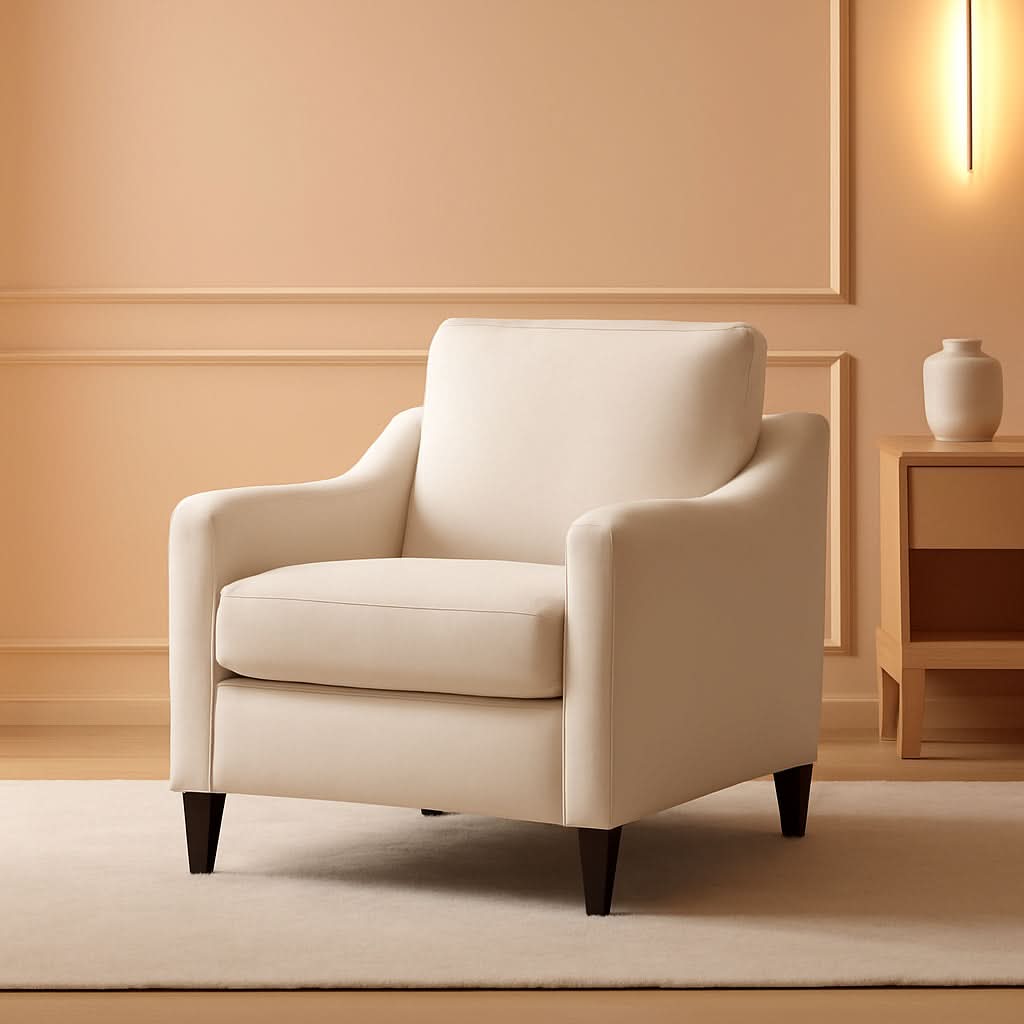 Beige Upholstered Mid Century Modern Accent Armchair