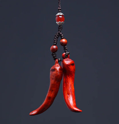 Pepper Rosewood Netsuke Bead – Small Carved Figurine Pendant 5.5 cm