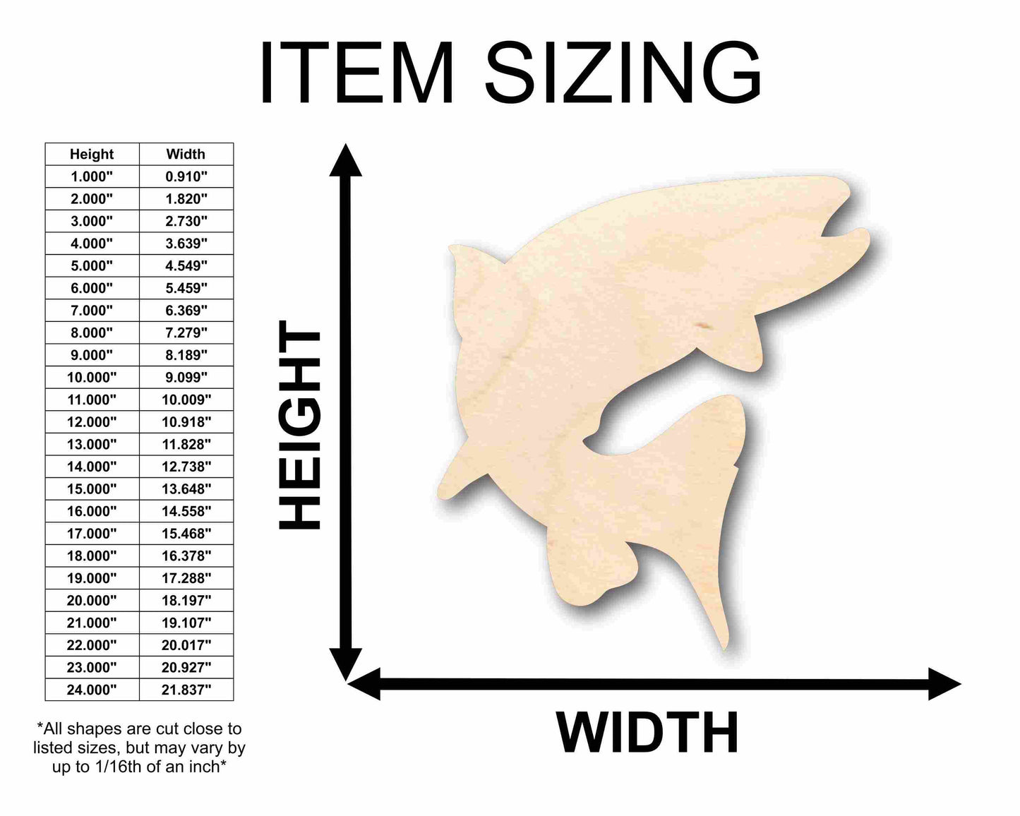 Unfinished Wood Trout Salmon Fish Silhouette - Craft- up to 46" DIY