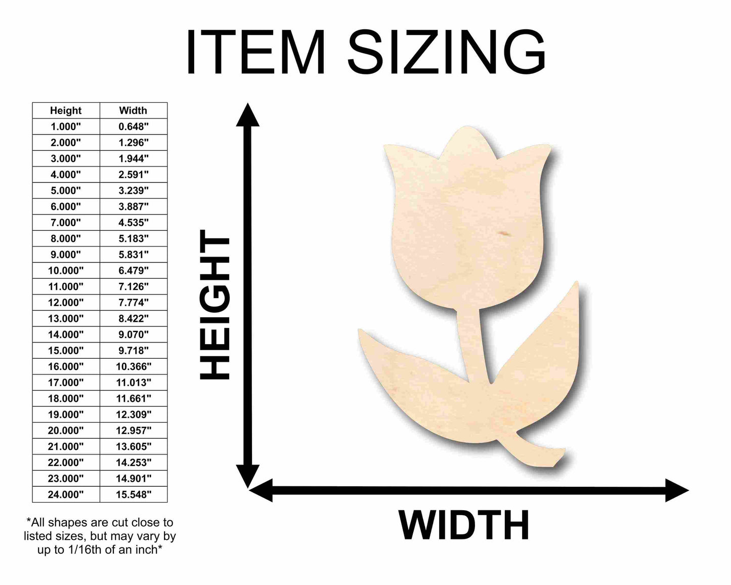 Unfinished Wood Tulip Flower Silhouette - Craft- up to 46" DIY