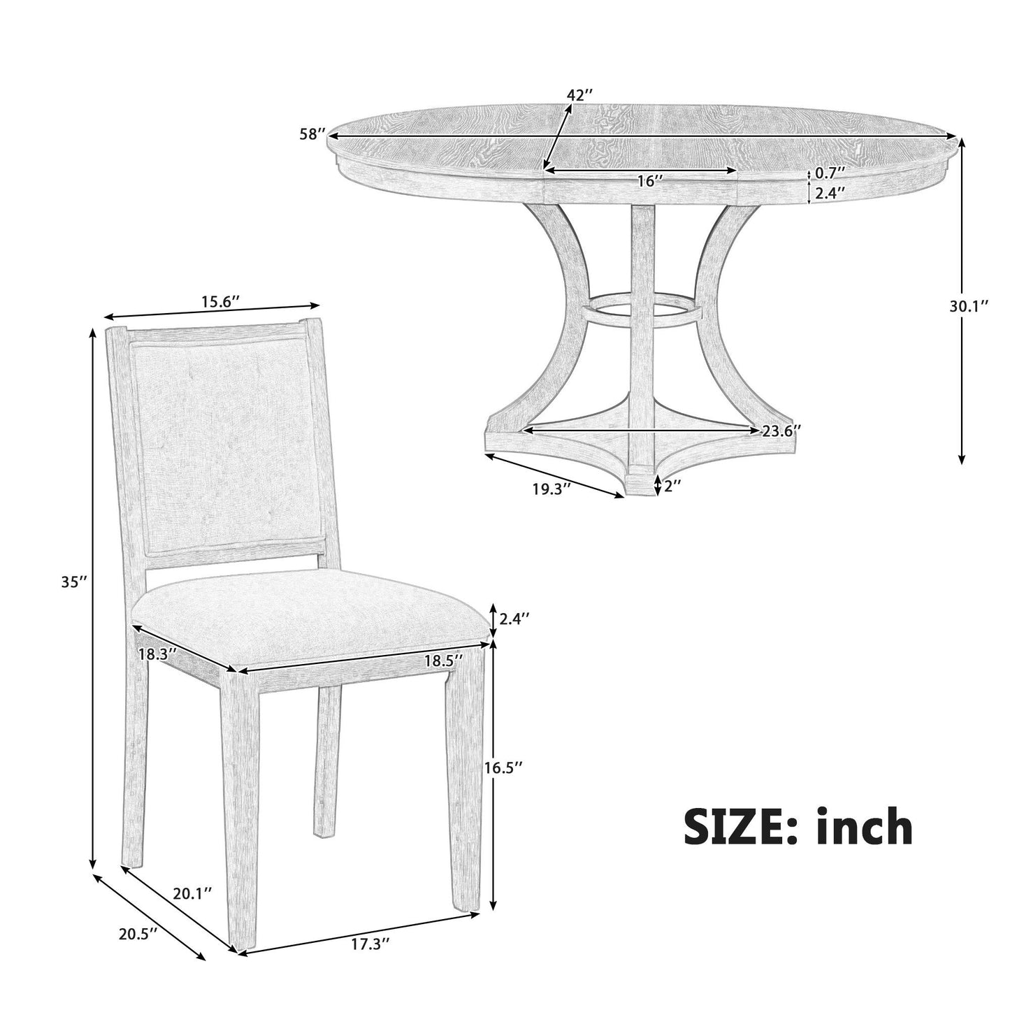 5-Piece Retro Functional Dining Table Set Extendable Round Table and 4