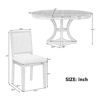 5-Piece Retro Functional Dining Table Set Extendable Round Table and 4