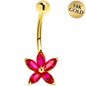16G Solid 14k Yellow Gold Ruby Cubic Zirconia Lily Belly Ring