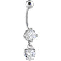 16G Solid 14k White Gold Cubic Zirconia Solitaire Round Heart Dangle Belly Ring