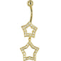 16G Solid 14k Yellow Gold Cubic Zirconia Coupled Star Belly Ring