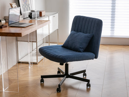 Swivel Office Chair Linen Blue Criss Cross Memory Foam 360 Degree 25.2 In