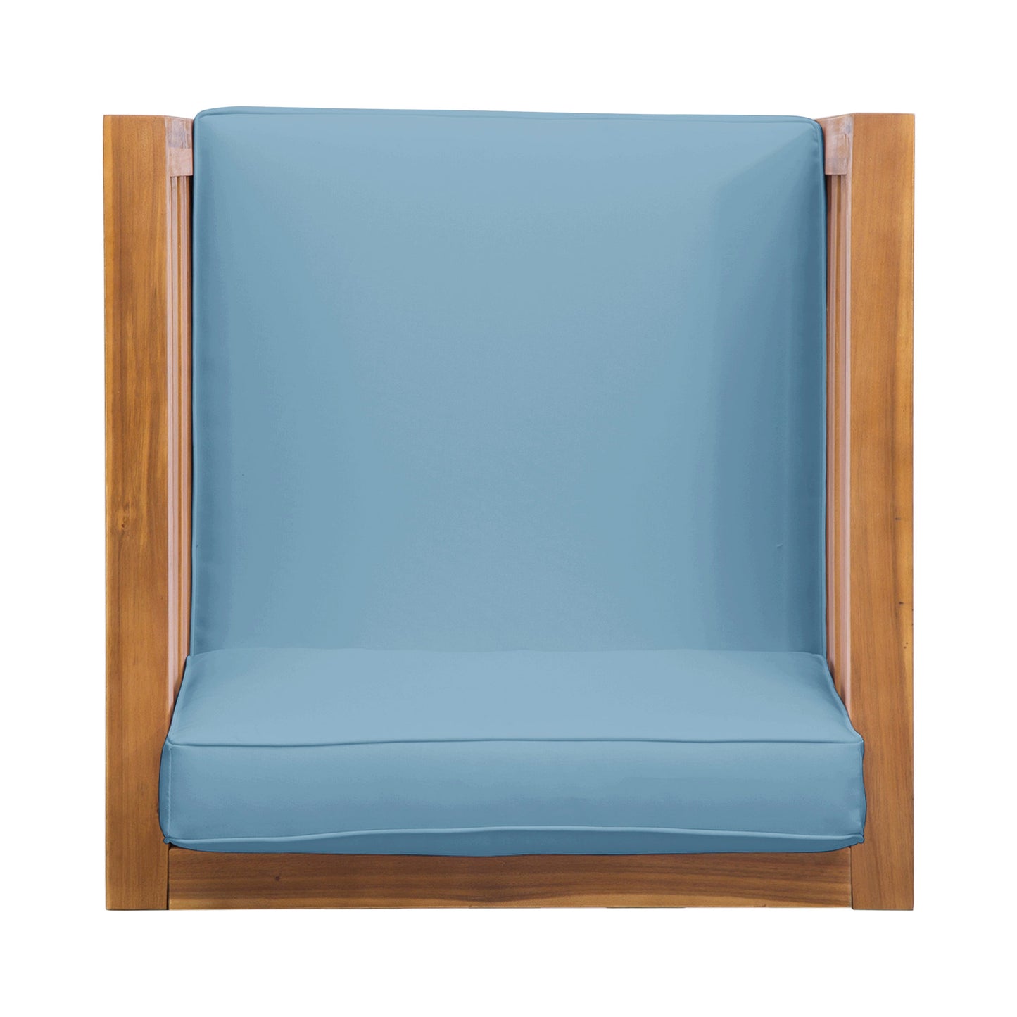 Outdoor Club Chair, Acacia Wood Patio Chair with Fabric Cushion, Teak Frame Blue Cushion