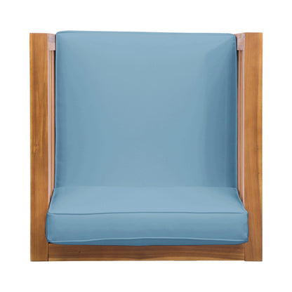 Outdoor Club Chair, Acacia Wood Patio Chair with Fabric Cushion, Teak Frame Blue Cushion