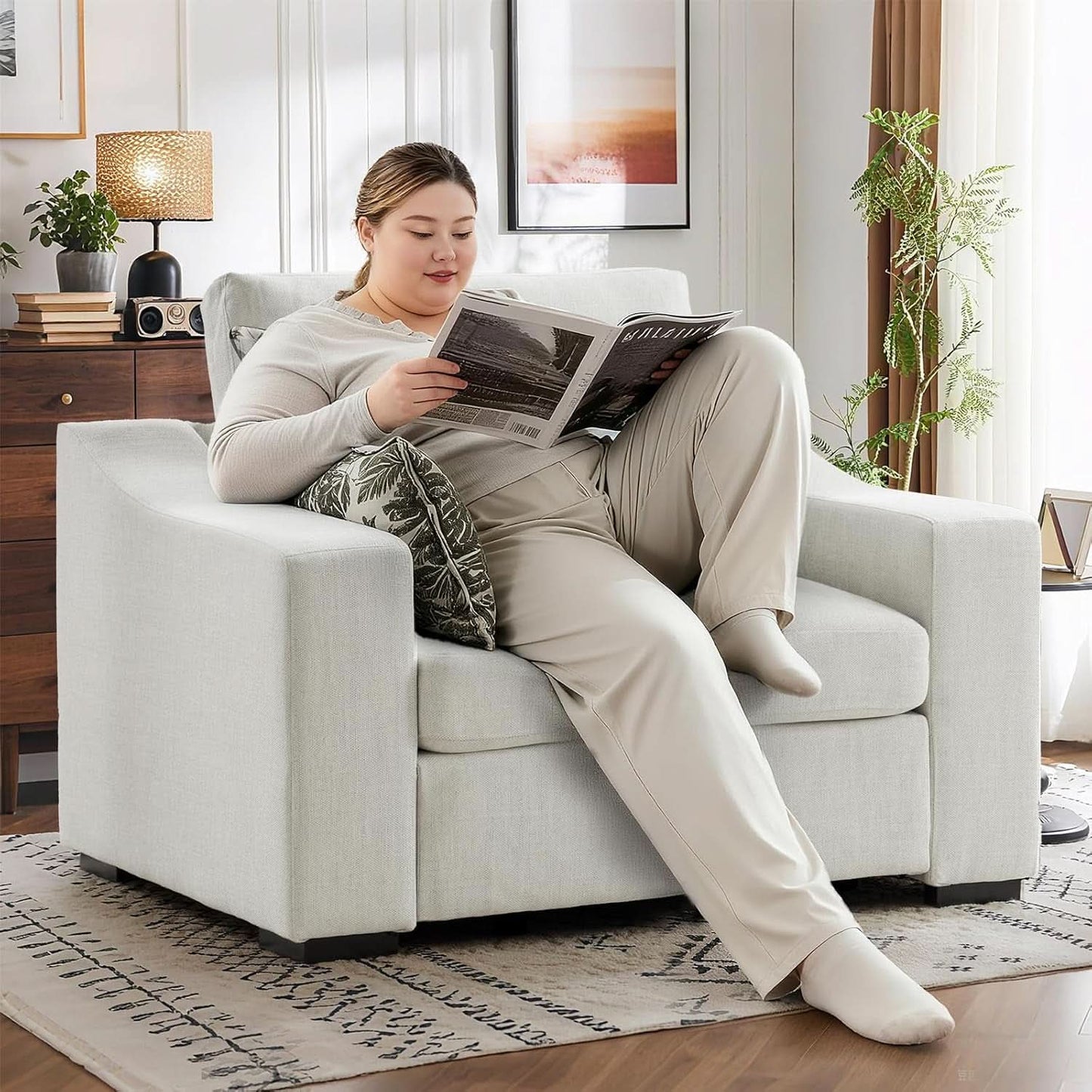 47 Inch Wide Ivory Upholstered Contemporary Armchair