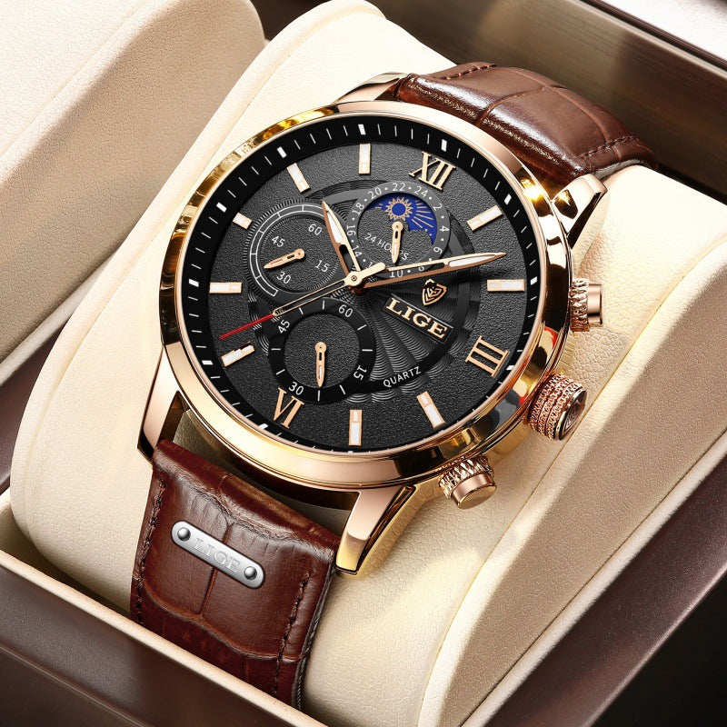 Mens High-end Quartz Watch Multifunction Chronograph Luminous And Water-resistant Wristwatch