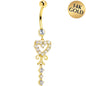 16G Solid 14K Yellow Gold SCROLL DROP HEART Cubic Zirconia Belly Ring