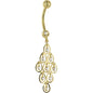 16G Solid 14K Yellow Gold TEARDROP CHANDELIER Cubic Zirconia Belly Ring