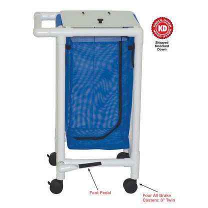 MJM International 214-S-FP Single hamper with mesh bag (23 gallon capacity), 3" twin casters, zipper opening, push/pull handle & footpedal