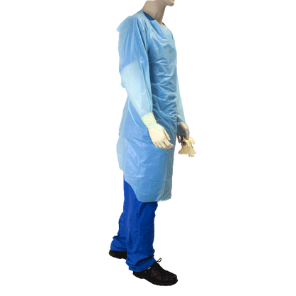 Dynarex CPE Thumb Loop Isolation Gown, Blue - 15ea/bx, 5bxs/case (75 Count)