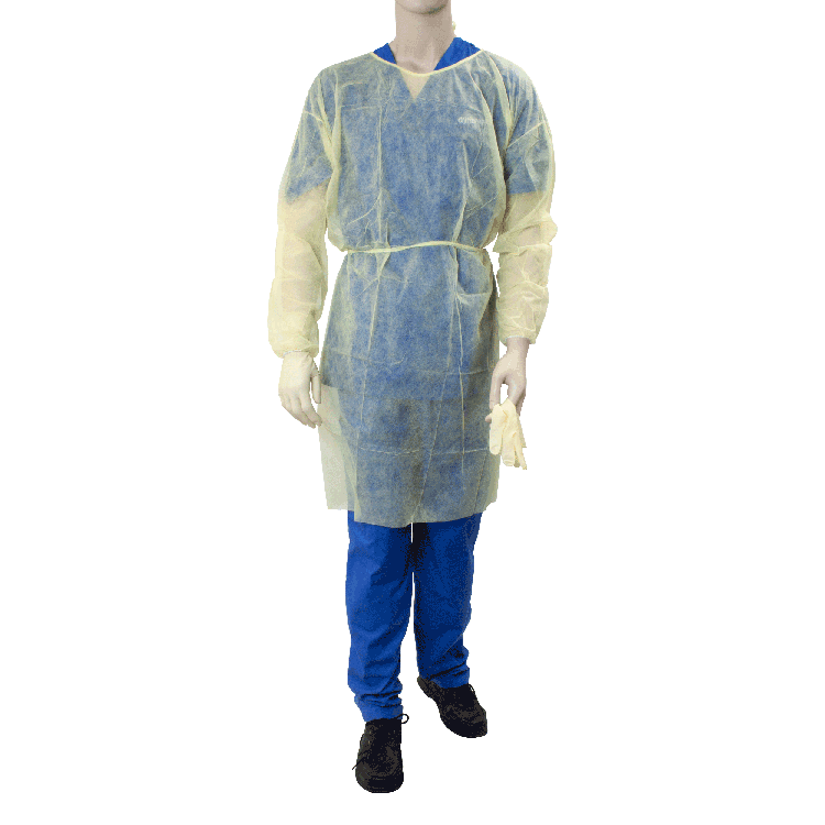 Dynarex Isolation Gown Fluid Resistant, Universal, Yellow - 5ea/bx, 10bxs/case (50 Count)