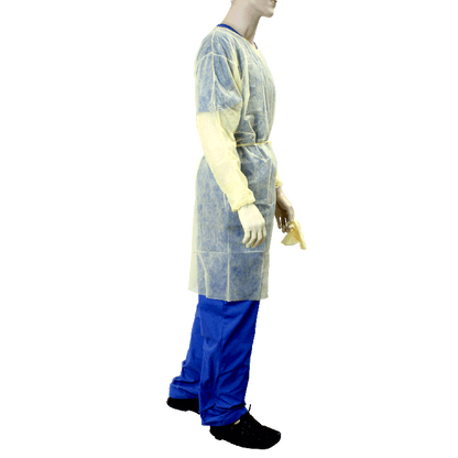 Dynarex Isolation Gown Fluid Resistant, Universal, Yellow - 5ea/bx, 10bxs/case (50 Count)